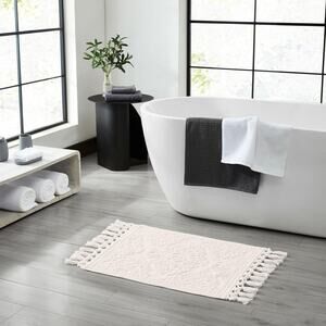 Jean Pierre - Ricardo Bath Mat Woven Fringe Bathroom Rugs 100% Cotton, Ivory